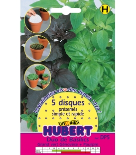 5 Disques pr&eacute;sem&eacute;s duo de Basilics - Grand vert Genovese + Pourpre Rubin